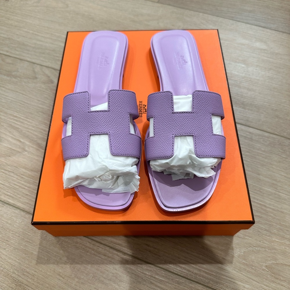Hermes Oran Sandals in Violet Amethyst
